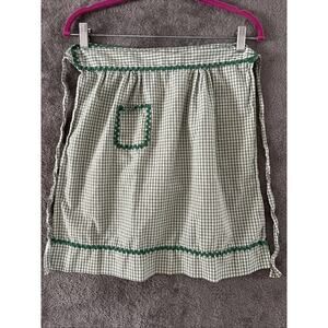 Vintage Hostess Half Apron Green Gingham Rick Rack Trim 1950 Handmade Pocket MCM